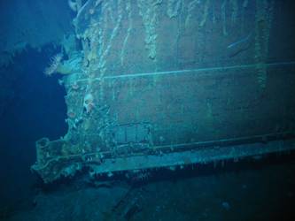 Break in ship's stbd side at bilge keel level